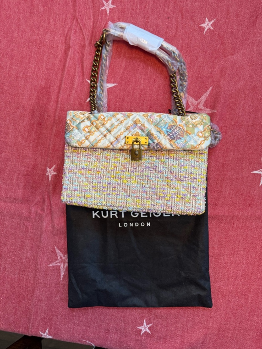 NEW Kurt Geiger London Brixton MixShoulder Bag satin fabric dust bag and tag